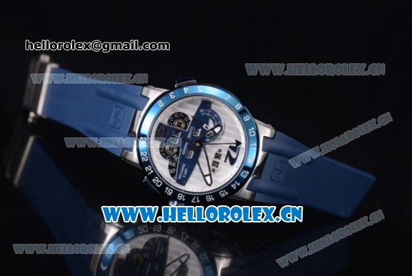 Ulysse Nardin Executive Dual Time & Big Date Asia ST25 Automatic Steel Case Silver Dial White Markers and Blue Rubber Strap - Click Image to Close